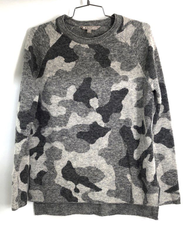 Athleta Women's Gray Camo Alpaca Merino Wool Blend Sweater Pullover Sz XS