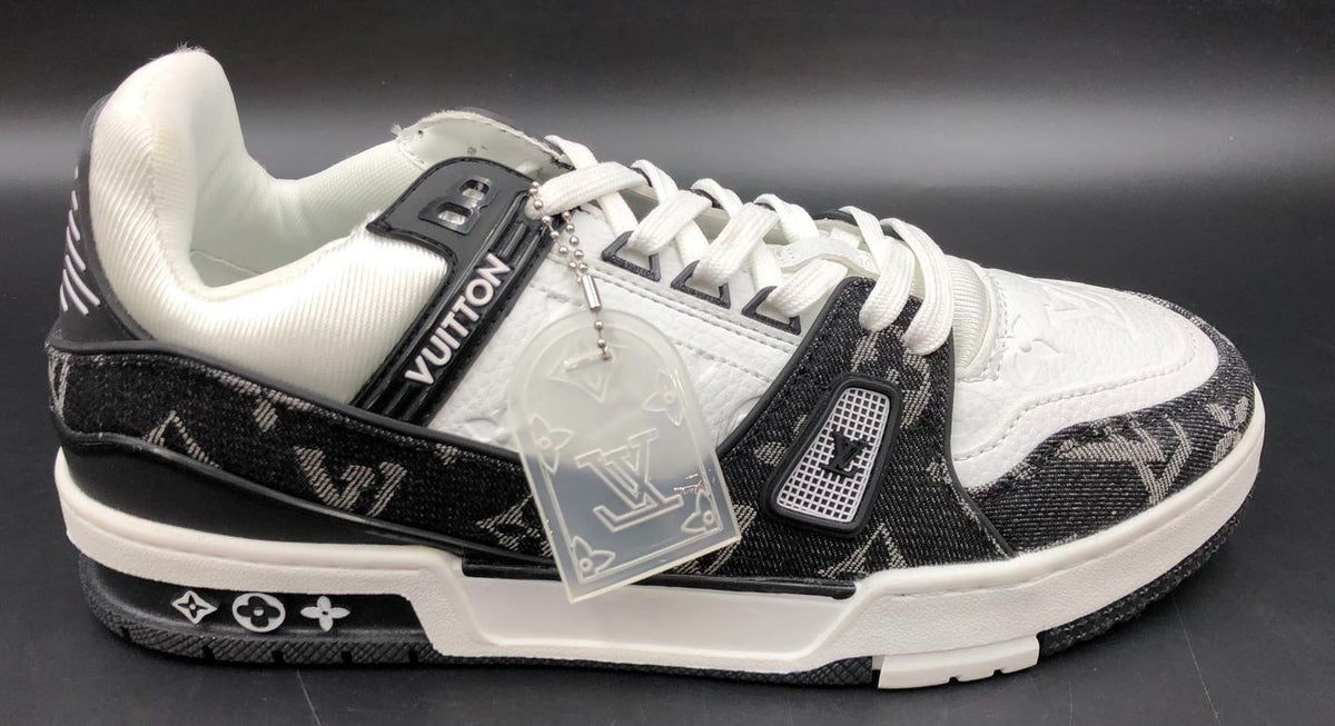 Louis Vuitton Inspired Men's Signature LV Monogram Black/White Sneakers - Sz 45