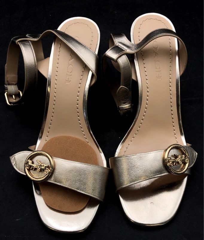 Coach Maddi 85 Champagne Metallic Block Heel Sandal Women's Size 8 B