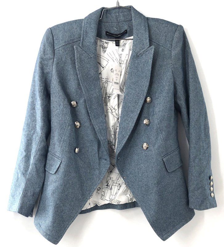 White House Black Market Women's Studio Tweed Blazer Mid Blue NWT Sz 2
