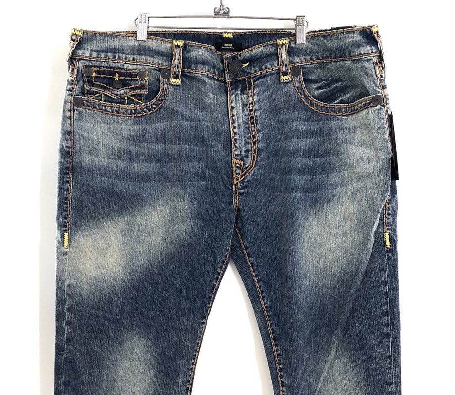 True Religion Men's Rocco Flap Super T Relaxed Skinny Jeans Med Wash NWT 42x32