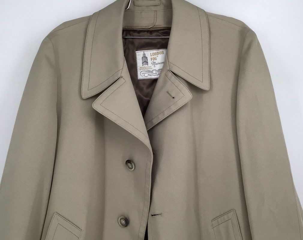 London Fog Maincoats Women&#39;s Beige Collared Single-Breasted Trench Coat - Sz 42