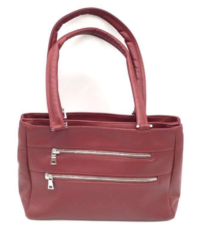 SAS Red Leather Triple Compartment Tote Shoulder Bag Silver Hardware Made in USA