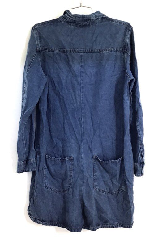 Mango Women's Peto Boat Blue Denim Romper Playsuit Long Sleeve NWT Sz M
