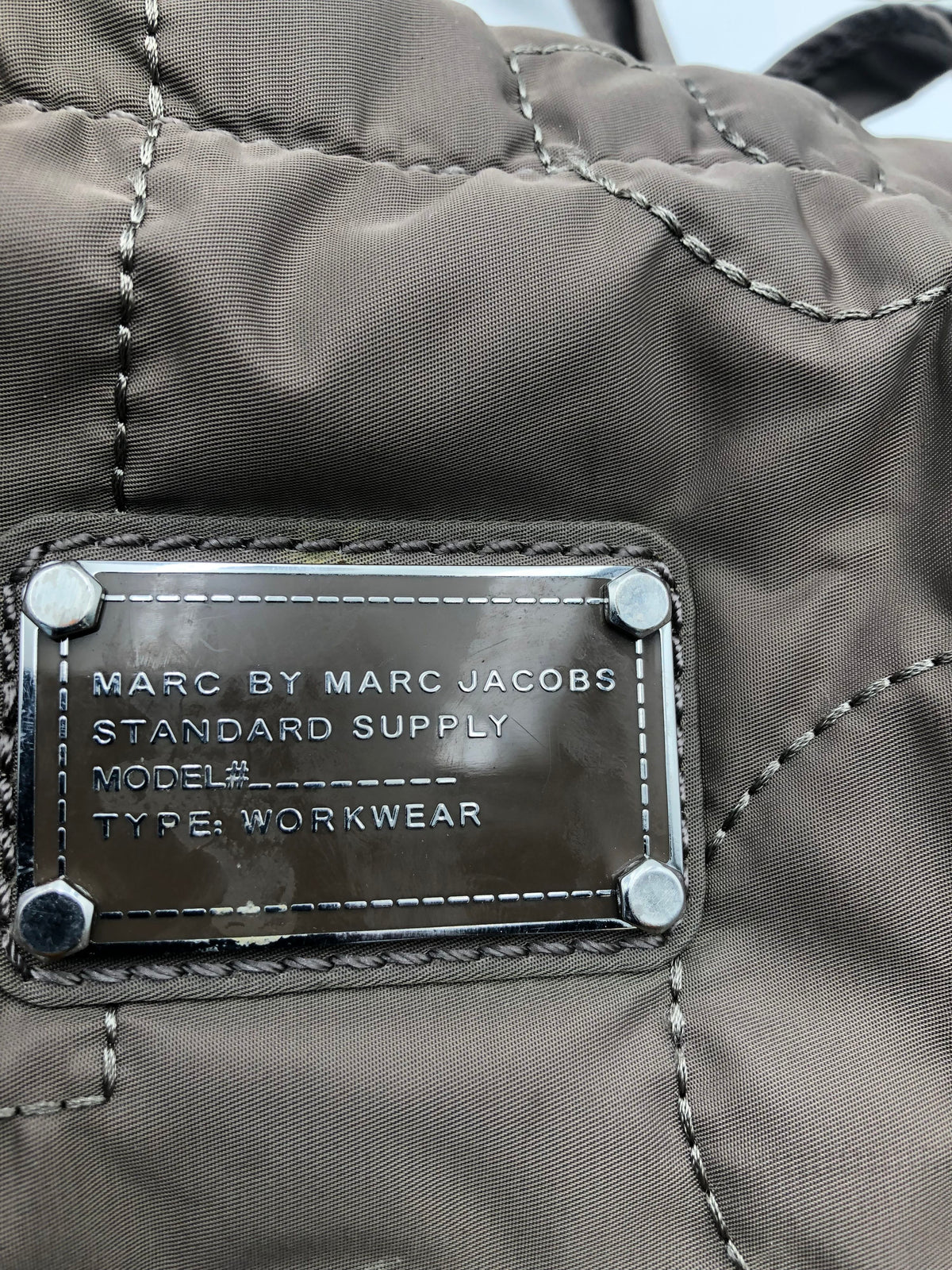 Marc by Marc Jacobs Khaki Quilted Logo Nylon Tote Bag Shoulder Purse COA