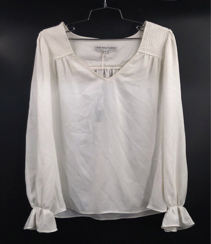 Trina Turk Women's White Jana Top V-Neck Ruffle Bell Sleeve Blouse Sz S NWT