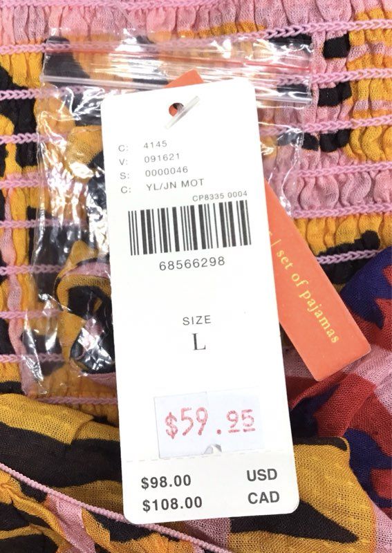 Incerti Women's Multicolor Smocked Pajama Crop Top NWT Sz L