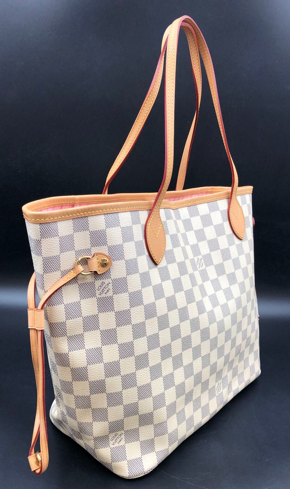 Louis Vuitton Inspired Cream White/Blue Signature Damier Print Canvas Tote