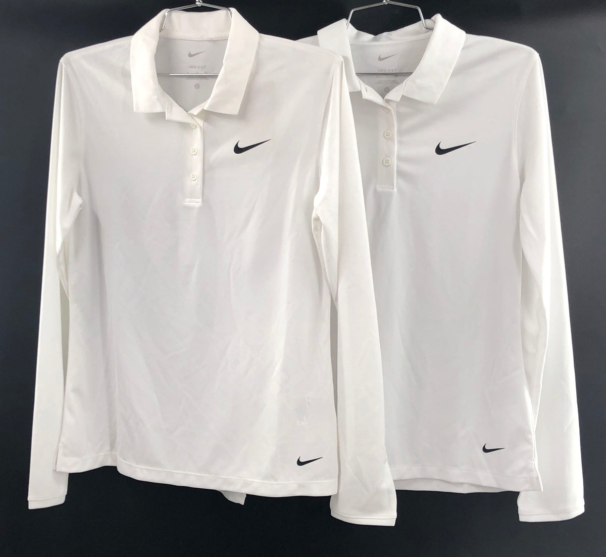 Nike Women's White Dri-Fit Long Sleeve Golf Polo Shirts Lot of 2 Sz S NWT