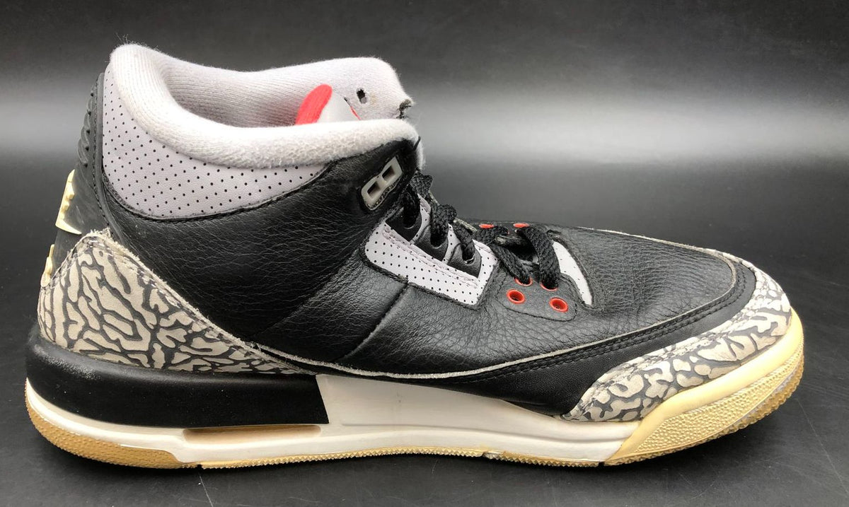 Nike Air Jordan 3 Retro OG BG 'Black Cement Grey' & Red Sneakers - Sz 7Y (+COA)