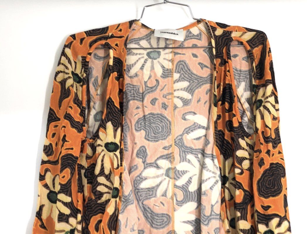 Nanushka Women's Orange Dovera Floral Print Crepe Wrap Dress Sz S NWT