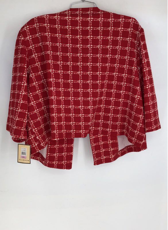 NWT Maya Brooke Crimson Red Grid Plaid Pearl Trim Blazer Jacket Sze 22W