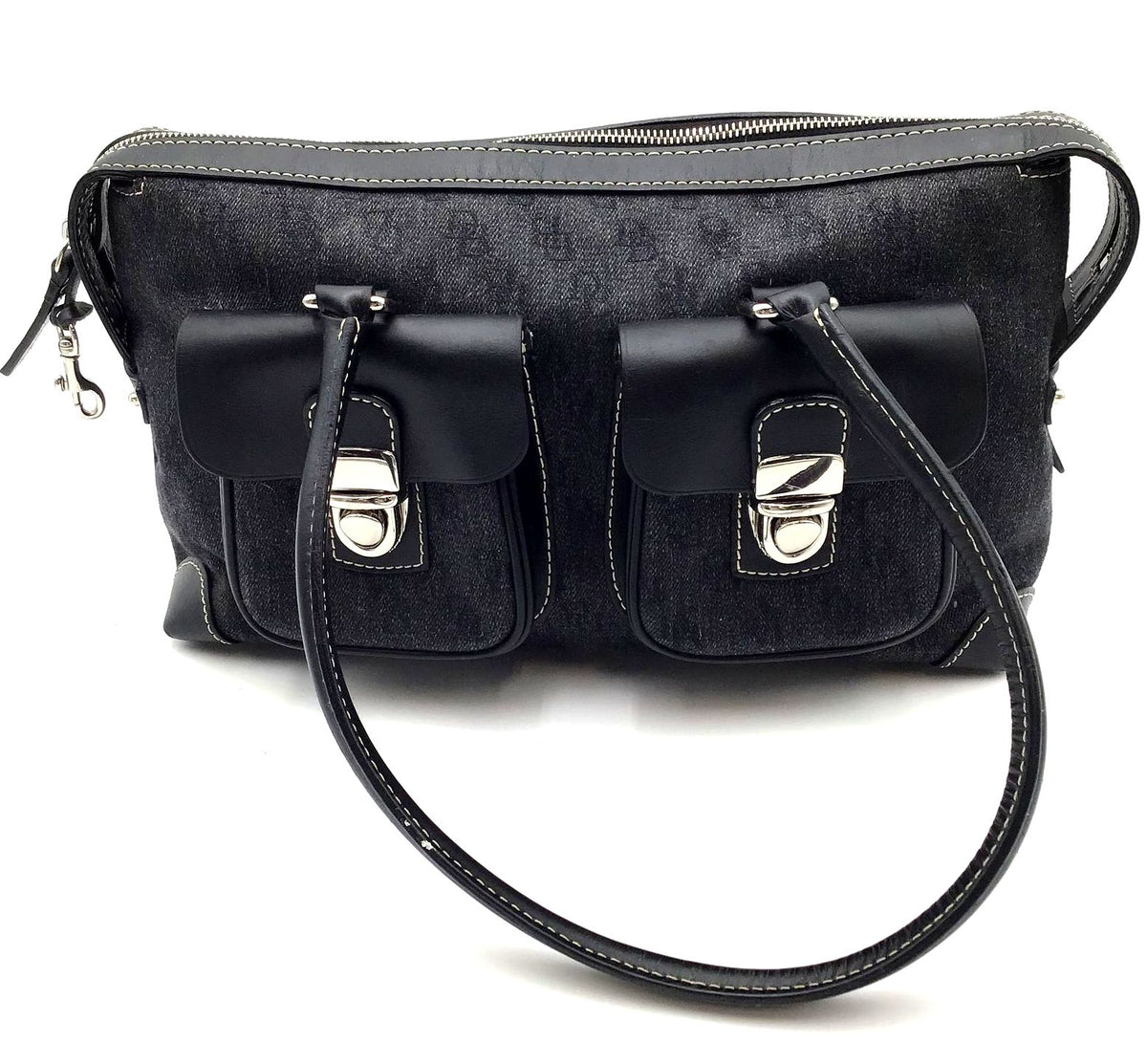 Dooney &amp; Bourke Black Denim Satchel Bag with Leather Trim (+COA)