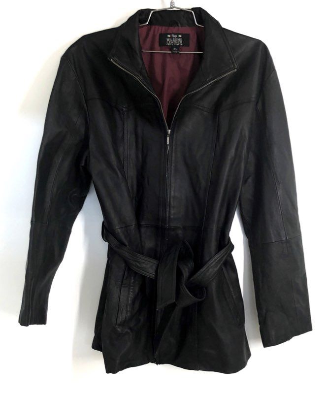 Vintage Y2K Wilsons Leather Pelle Studio Women's Black Belted Leather Jacket XL