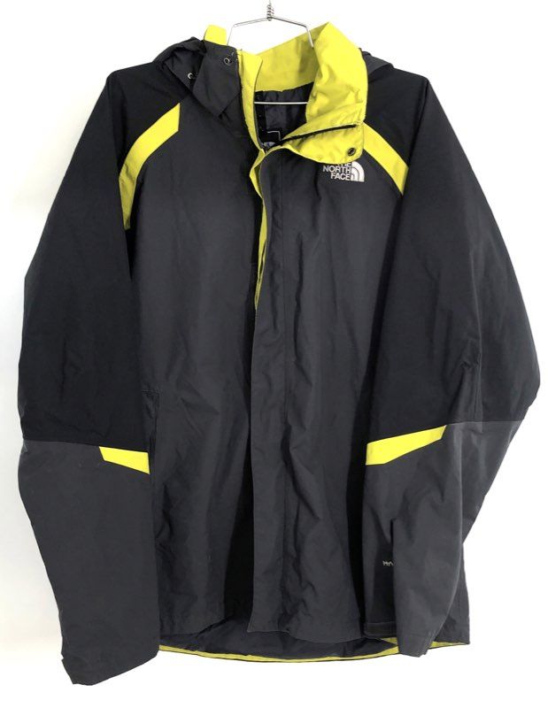 The North Face Men's HyVent Hooded Rain Shell Jacket Black Gray Neon Yellow L