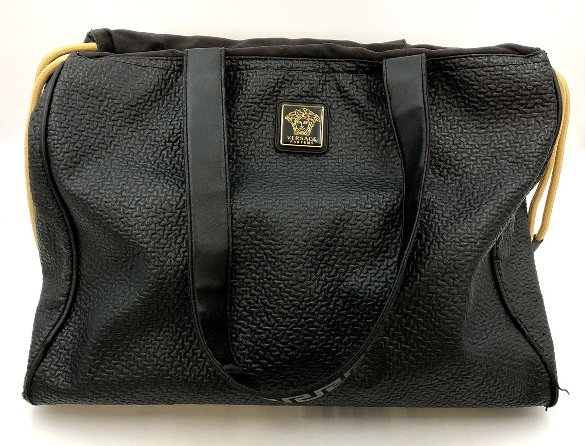 Versace Parfums Large Black Faux Leather Tote with Gold-Tone Accents