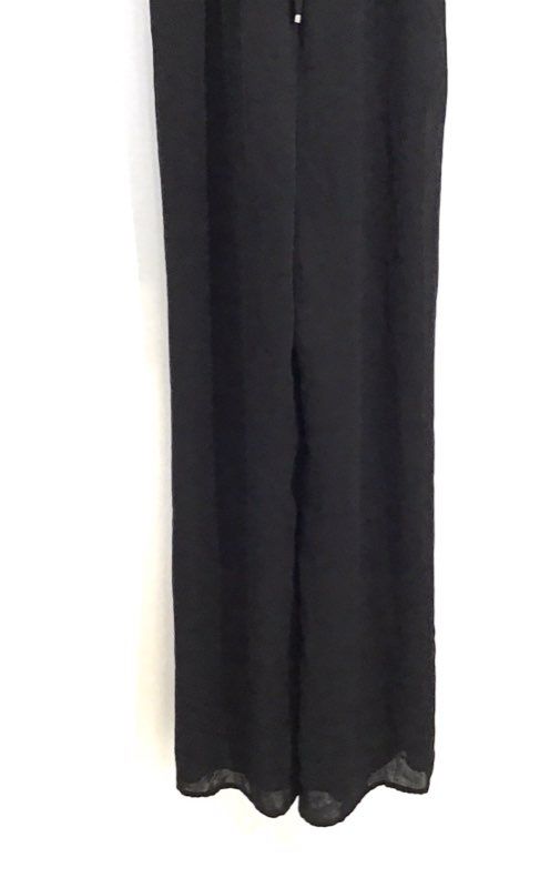 Greylin Women's Black Wide Leg Spaghetti Strap Drawstring Jumpsuit Sz L