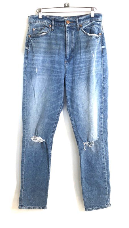LOFT Women's Blue High Waist Boyfriend Distressed Ripped Knee Jeans Sz 28 6