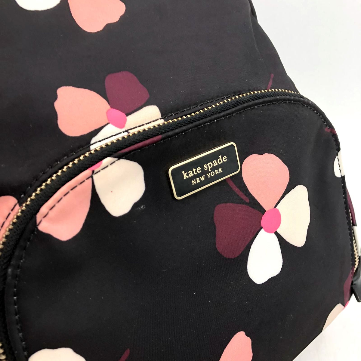 Kate Spade &#39;Dawn Dusk Buds&#39; Black/Pink/Purple Floral Print Nylon Backpack (+COA)