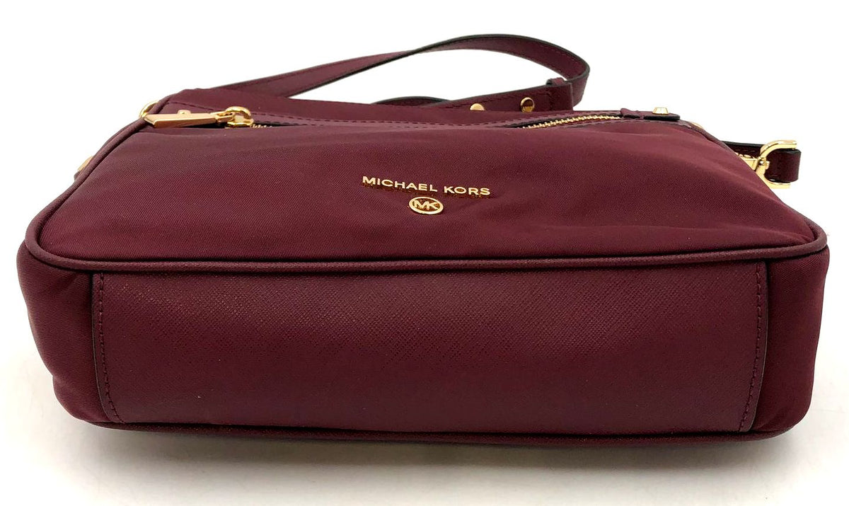 Michael Kors Burgundy Nylon Crossbody Bag w/ Leather Trim & Gold Accents (+COA)