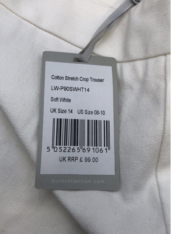 NWT Pure Collection Women's White Stretch Trouser Pants - Size 8/10