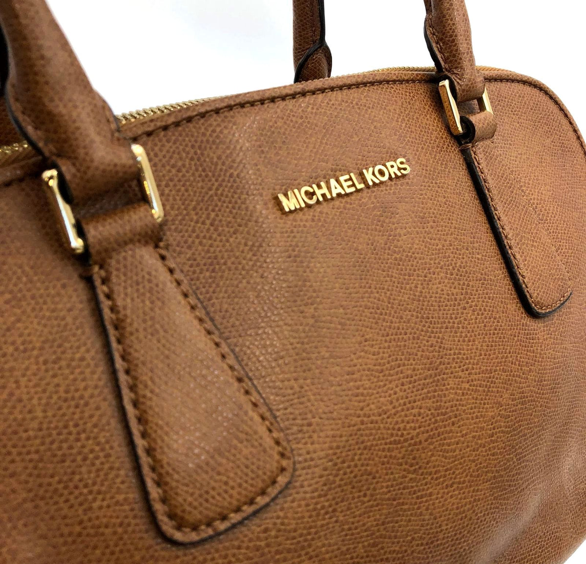 Michael Kors 'Reese' Brown Pebbled Leather Satchel with Gold-Tone Detail (+COA)