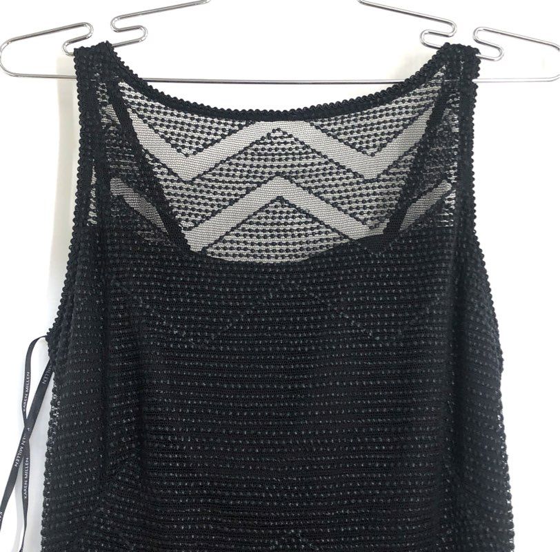 Karen Millen Women's Black Mesh Chevron Fringe Sheath Dress Sz 4 NWT