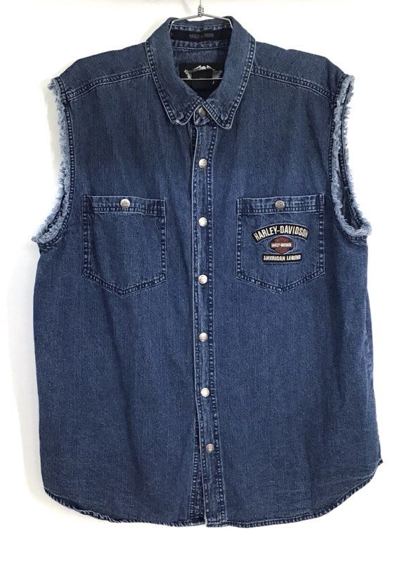 Vintage Harley-Davidson American Legend Denim Cutoff Biker Vest Sz XL