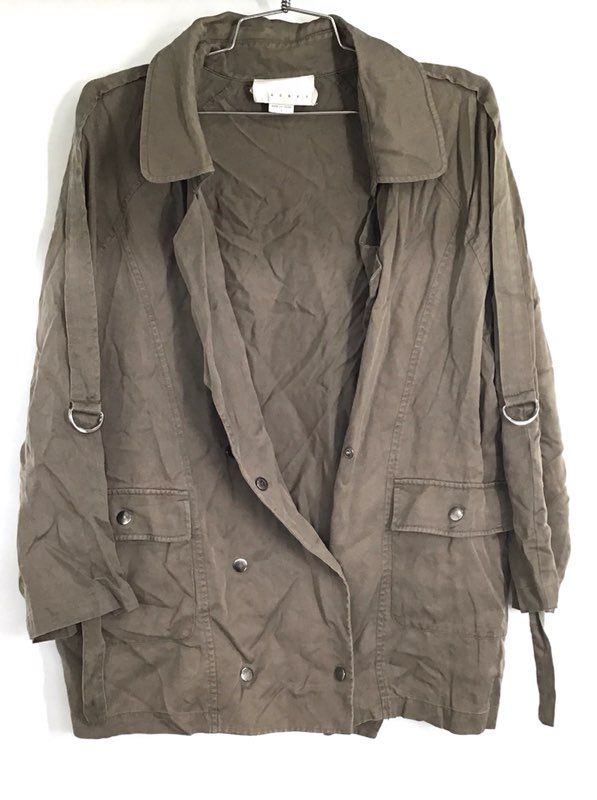 Achro Women's Olive Green Tencel Double Breasted Utility Safari Jacket Sz S