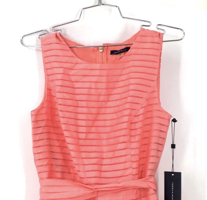 NWT Tommy Hilfiger Women's Coral Striped Fit And Flare Dress - Size 2