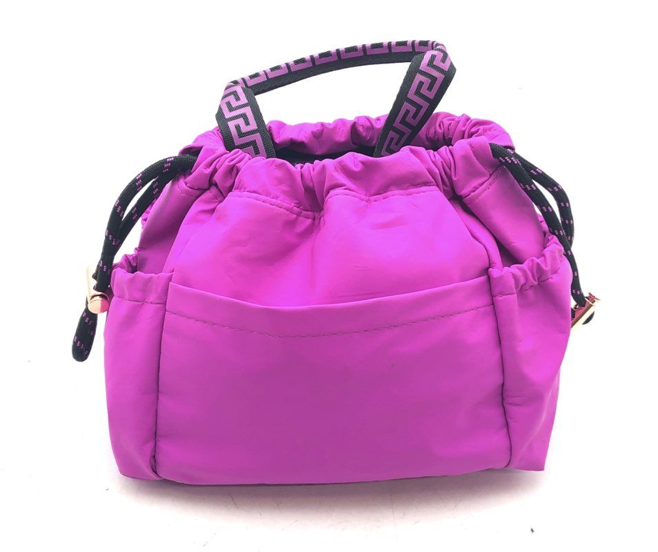 Versace Parfums Purple Nylon Drawstring Pouch Vanity Bag Greca Handle