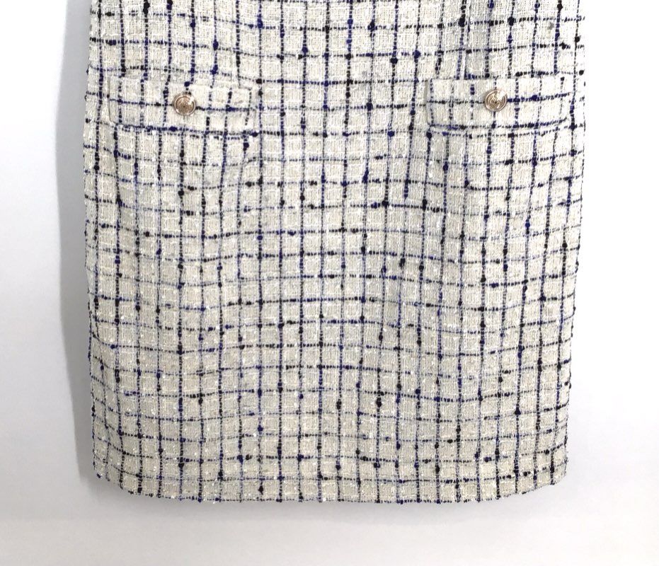 Ann Taylor Women's Cream Blue Black Plaid Grid Tweed Sheath Dress Sz 8 NWT