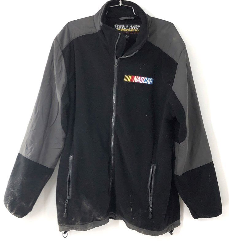 Essex NASCAR Men's Fleece Jacket Black Gray Colorblock Full Zip Size XL