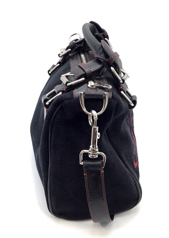 Vintage Harley Davidson Black Suede Red Logo Satchel Crossbody Bag Silver Chain