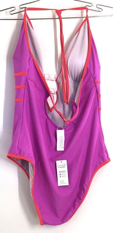 Cupshe Women's Purple Orange One Piece Swimsuit Cutout Deep V-Neck Sz XL NWT