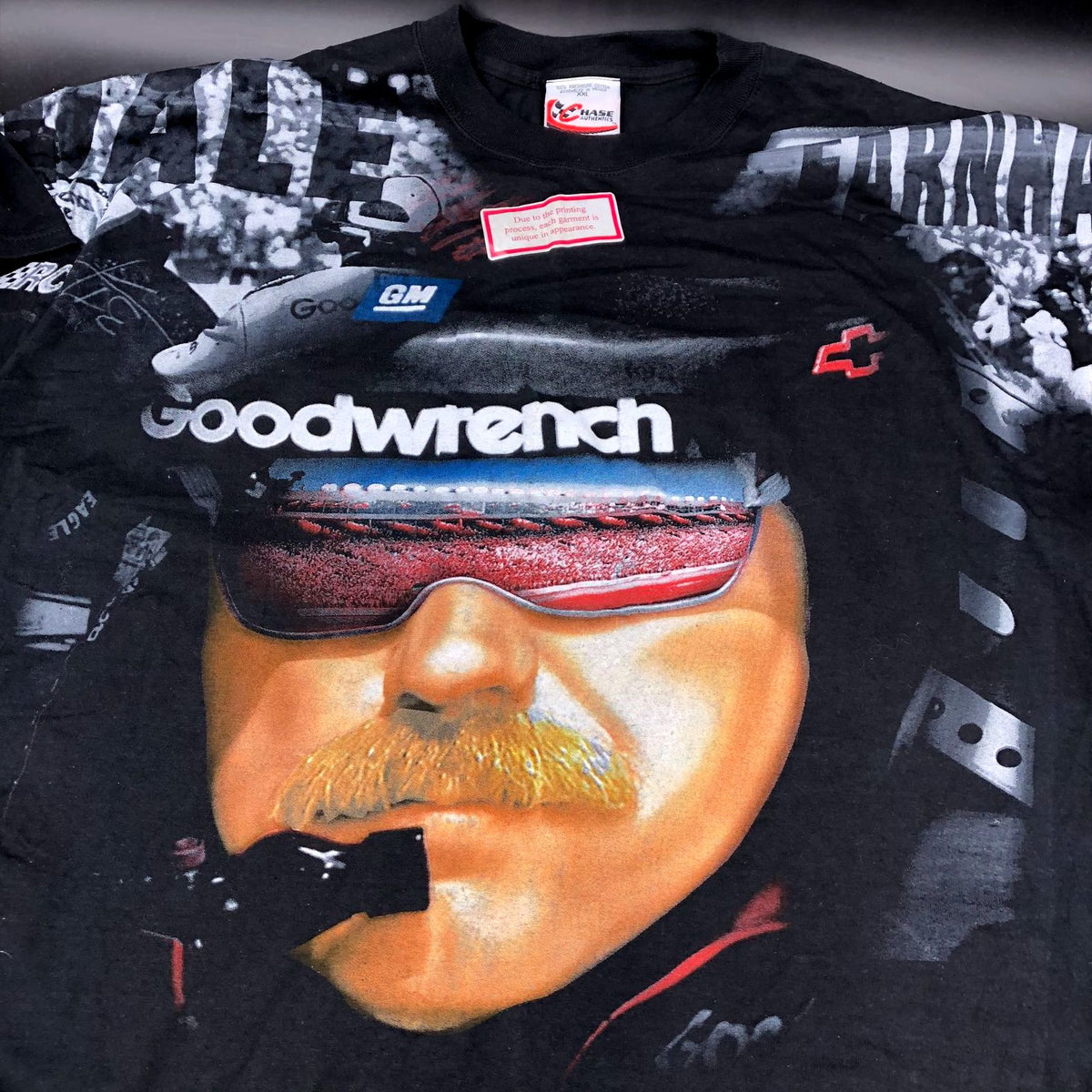 Vintage 90s Dead Stock NASCAR Dale Earnhardt Black All Over Print T-Shirt - 2XL