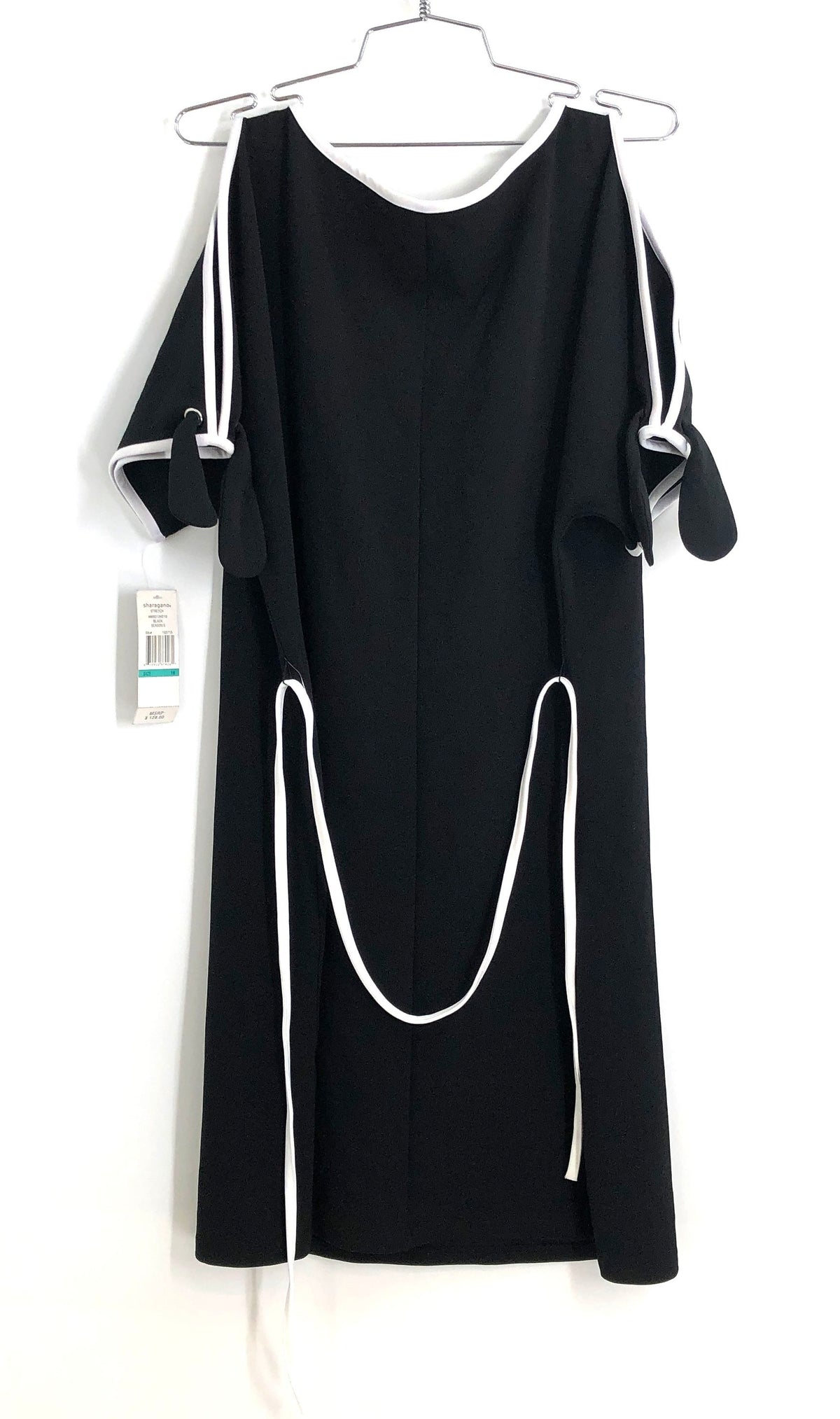 Sharagano Women's Black Cold Shoulder Dress White Trim Stretch NWT Size 16