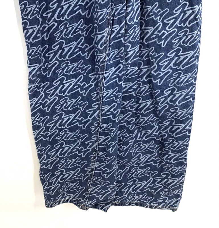 Forever 21 Women's Blue Denim All Over Print Script Logo Overalls Sz S