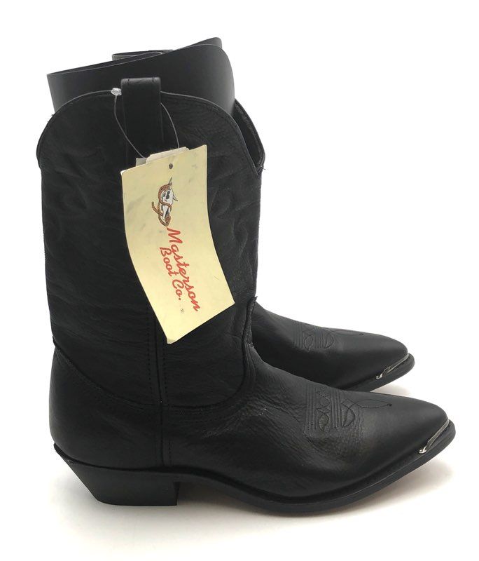 Masterson Boot Co. Black Leather Western Cowboy Boots Metal Toe Tips Women's 12