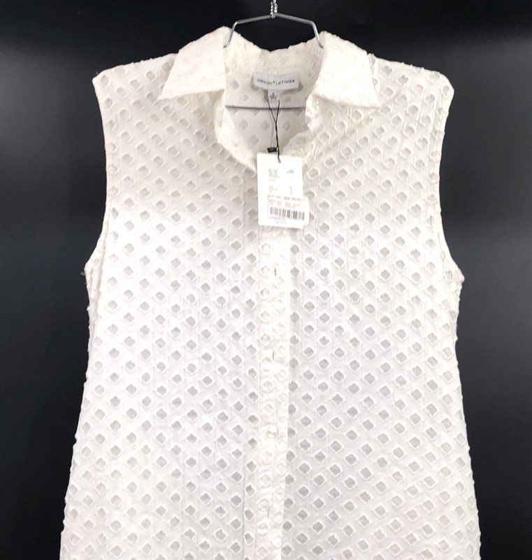 Gibson Latimer Women's Ivory Eyelet Sleeveless Button Front Shirt Dress NWT Sz S