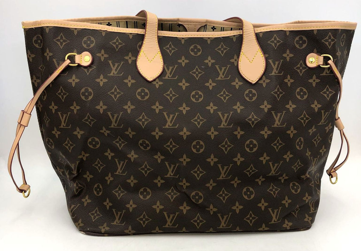Louis Vuitton inspired Brown Monogram Neverfull MM Tote Bag with Removable Pouch