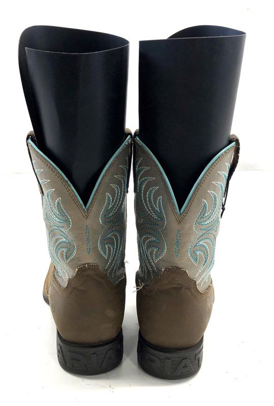 Ariat Brown and Teal Embroidered Square Toe Western Cowboy Boots Size 5.5