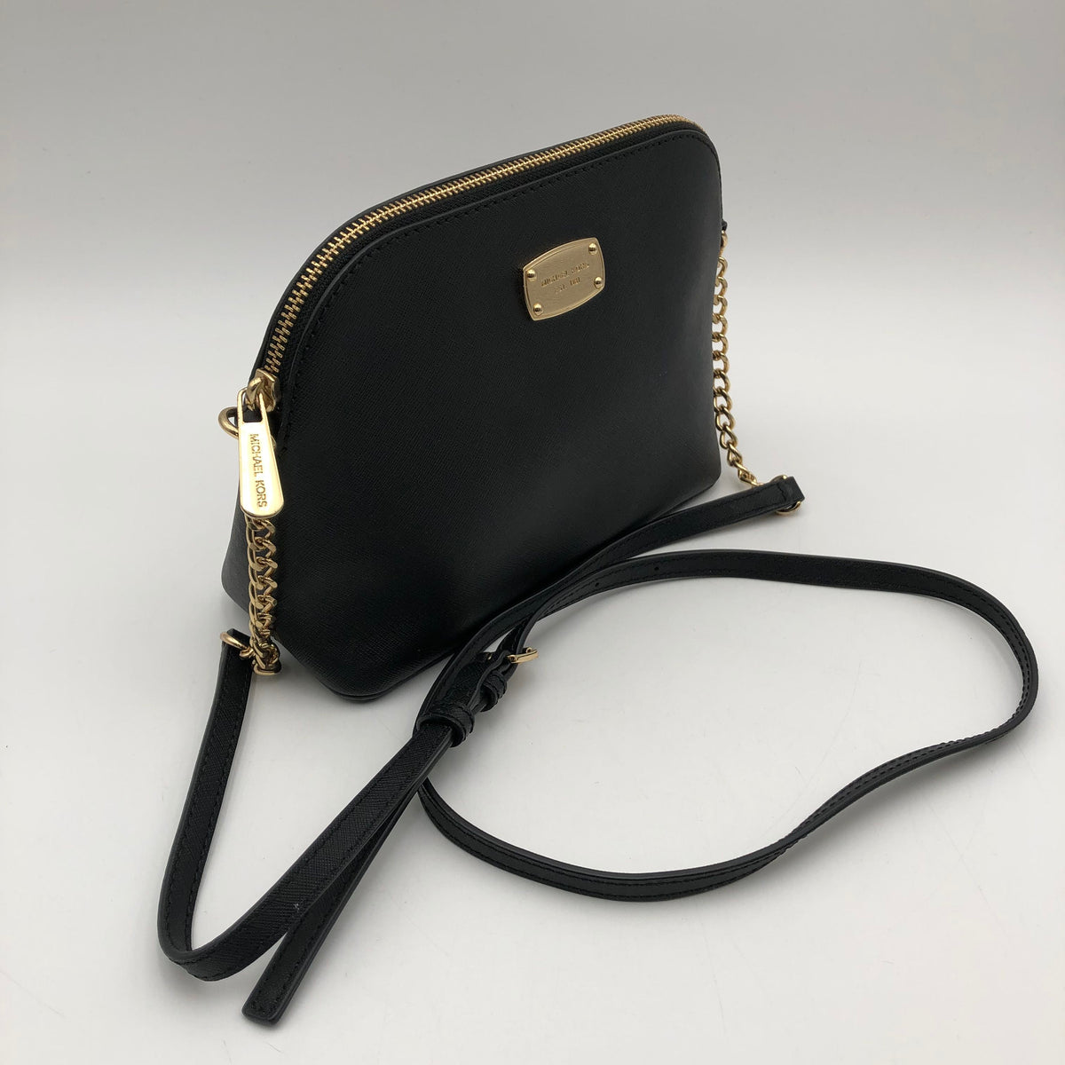 Michael Kors Black Jet Set Large Dome Crossbody Bag Gold Hardware COA