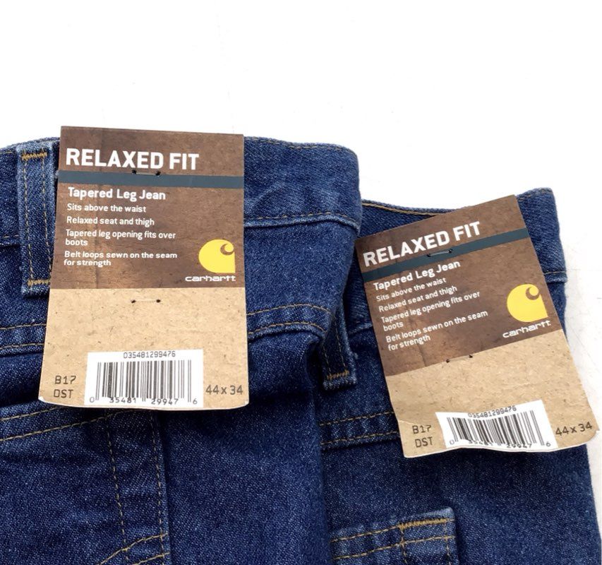 NWT Carhartt Men&#39;s Blue Cotton Denim Straight Jeans - Size 44X34 Lot Of 2