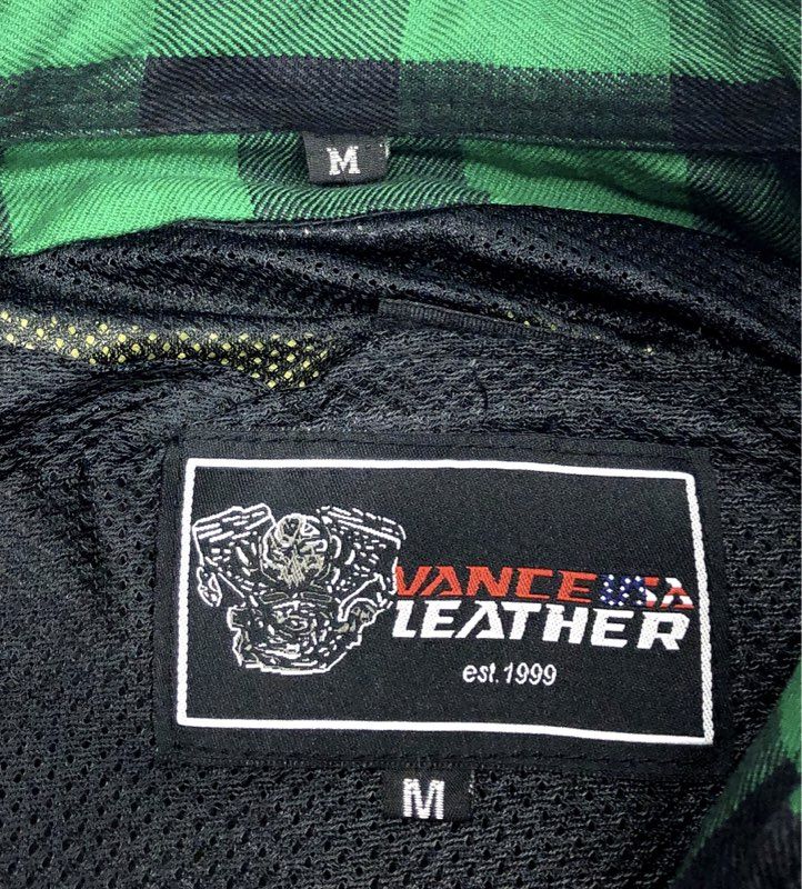 Vance Leather Men's Green Plaid Flannel Motorcycle Riding Shirt Jacket Sz M