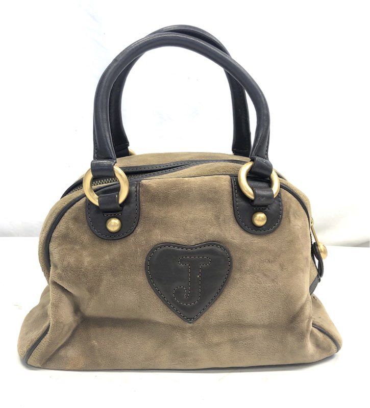 Vintage 2000s Juicy Couture Olive Velour Crown Embroidered Bowler Satchel Bag