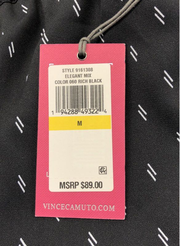 Vince Camuto Women's Rich Black Elegant Mix Geometric Elastic Waist Pants Sz M