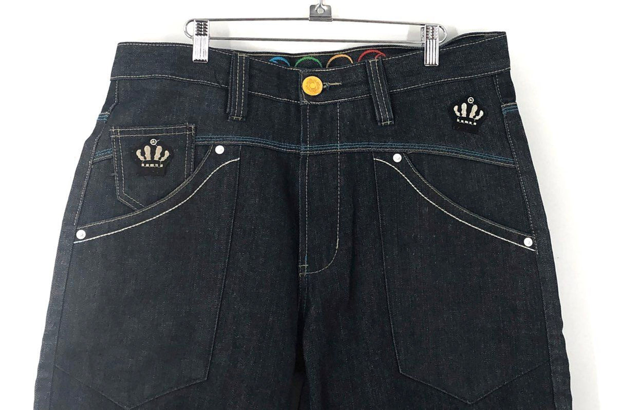 Vintage Y2K Coogi Men's Denim Shorts Embroidered Crew Logo Blue Baggy Sz 38