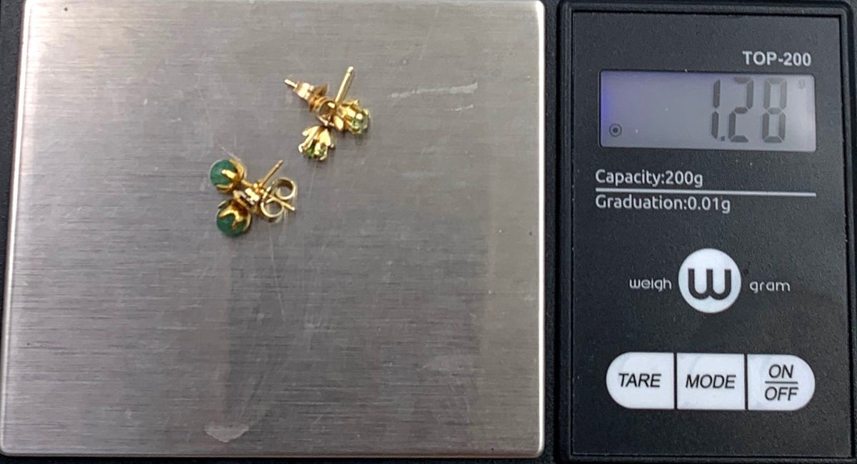 14K Yellow Gold Jade & Peridot Studs Earrings Lot 1.28g