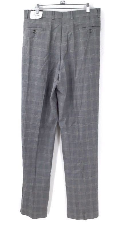 NWT Bachrach Men's Gray Beige Plaid Wool Dress Pant - Size 34W